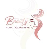 beauty woman with pink hat logo template vector