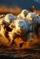 A group of determined birds aggressively swoop down on a predator fiercely defending their nests in the wilderness photo