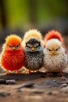 An intense shot of a group of angry birds with fierce expressions guarding their nests in the vibrant wilderness photo