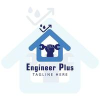 Engineer Plus logo with blue house vector