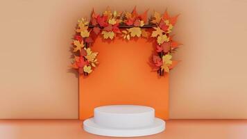 Autumn background with 3d rendered podium for product display photo