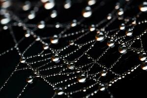 Intricate spider web glistening with dew in a delicate low relief elegantly captured on a dark gradient backdrop photo
