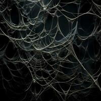 Intricate silver spider webs delicately intertwined casting shadows on a brooding charcoal background photo