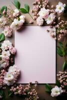 Lovely pastel-colored wedding invitations spread out background with empty space for text photo