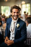 Candid laughter moments captured at wedding reception background with empty space for text photo