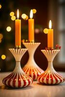 Mid-century handmade candle holders emanating a warm festive glow reminisce Christmas charm of yesteryears photo