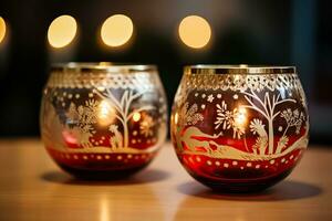 Nostalgic mid-century Christmas candle holders with classic design igniting yesteryears holiday spirit in glowing warmth photo