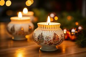 Nostalgic mid-century Christmas candle holders with classic design igniting yesteryears holiday spirit in glowing warmth photo