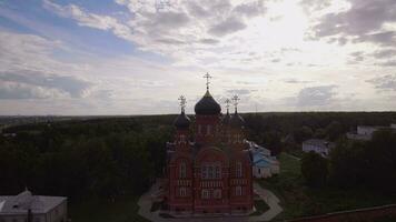 Flying over Holy Cross Monastery and Ascension Cathedral in Lukino, Russia video