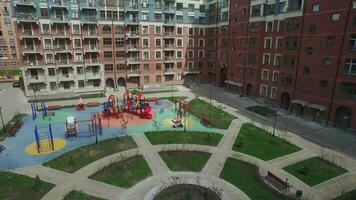 Aerial shot of new apartment house and unfinished residential complex, Russia video