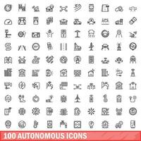 100 autonomous icons set, outline style vector