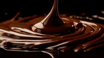 Smooth chocolate flow, Tempting sauce cascading in a mesmerizing front view. AI Generated photo