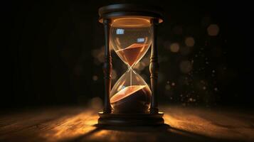 Hourglass with Glowing Sand with Copy space AI Generated photo