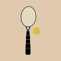 Tennis racket and ball. Vector illustration in hand drawn style.