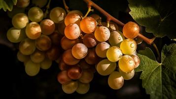 Close-up of a bunch of grapes on grapevine AI Generated photo