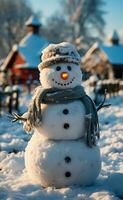 festivo nuevo años muñeco de nieve, Navidad antecedentes tarjeta postal - ai generado imagen foto