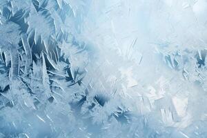 Frost Patterns on a Window Depicting Ice Crystals, Conveying a Winter Feel, Perfect for Holiday Greetings photo