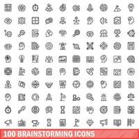 100 brainstorming icons set, outline style vector