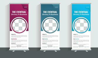 Business Roll Up Banner stand. Presentation concept. Abstract modern roll up background. Vertical roll up template billboard, banner stand or flag design layout. Poster for conference, forum, shop vector