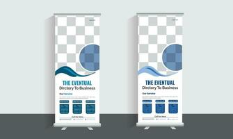 Business Roll Up Banner stand. Presentation concept. Abstract modern roll up background. Vertical roll up template billboard, banner stand or flag design layout. Poster for conference, forum, shop vector