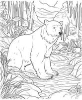 Polar bear jungle coloring page vector