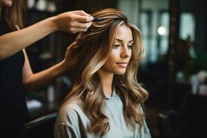 female hair stylist at salon. photo