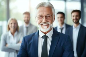 an attractive business man smiles in front of colleagues photo