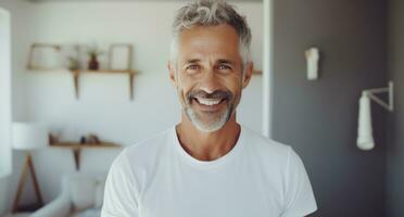 un gris más viejo hombre con blanco pelo y un sonrisa foto