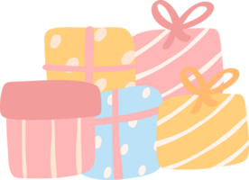 Cute birthday gif box stacked doodle flat design illustration png
