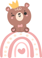 Cute baby shower bear girl on pink rainbow png
