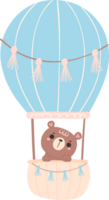 bebis dusch Björn pojke i blå varm luft ballong png