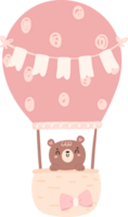 Cute baby shower bear girl in pink hot air balloon png