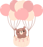 Cute baby shower bear girl in pink hot air balloon png