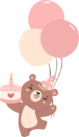 Cute birthday bear with balloons nursery kid cartoon doodle illiustration. png