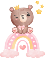 Baby Dusche tragen, süß Teddy Bär Mädchen auf Regenbogen png