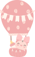 Baby shower girl, newborn baby in pink hot air balloon png