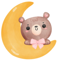 Baby shower bear, teddy bear girl on crescent png