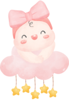 baby douche meisje Aan roze wolk waterverf png