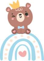 Baby shower bear boy on blue rainbow png