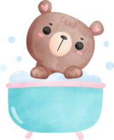 mignonne bébé douche ours aquarelle, nounours dans baignoire png