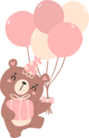 Cute birthday bear with balloons nursery kid cartoon doodle illiustration. png