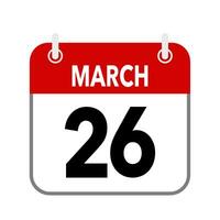 26 March, calendar date icon on white background. vector