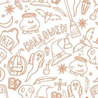 Vector illustration seamless pattern. Doodle stickers with halloween theme.