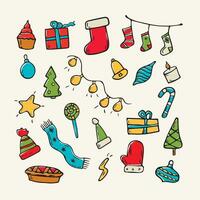 Vector cartoon flat illustration. Set of Christmas doodle icons for decoration. Christmas theme.