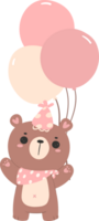 carino compleanno orso con palloncini asilo ragazzo cartone animato scarabocchio illustrazione. png