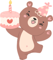 schattig verjaardag beer met taart kinderkamer kind tekenfilm tekening illustratie. png