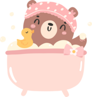 Cute baby shower bear girl in bath cartoon png