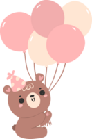 Cute birthday bear with balloons nursery kid cartoon doodle illiustration. png