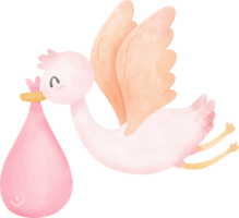 mignonne bébé douche fille, cigogne oiseau avec rose sac png