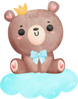 Cute baby shower bear watercolor, teddy on cloud png